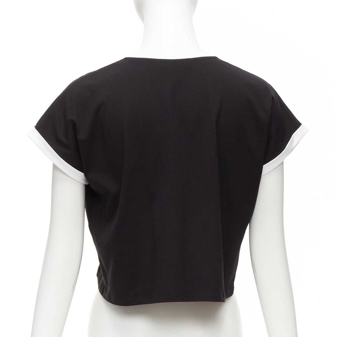 BALMAIN black white logo cap short sleeve ringer cropped tshirt XXS