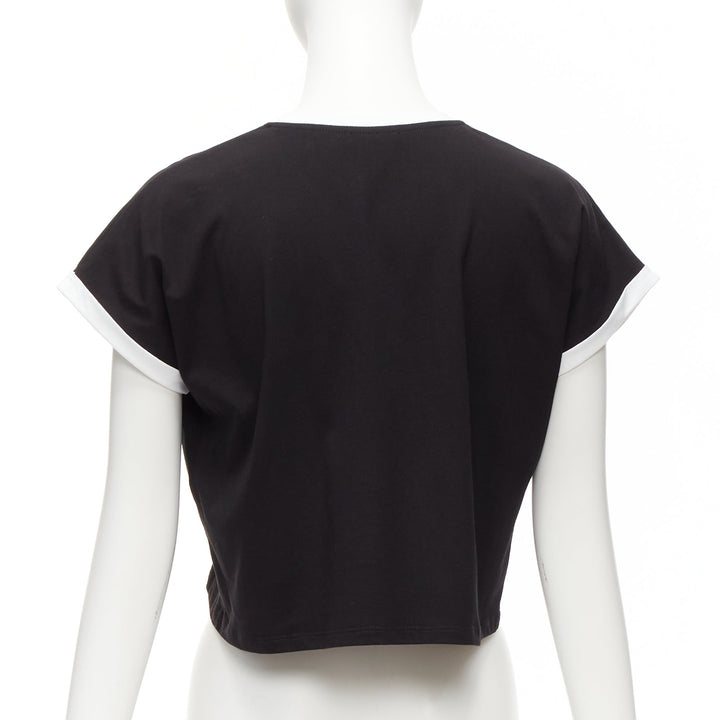 BALMAIN black white logo cap short sleeve ringer cropped tshirt XXS