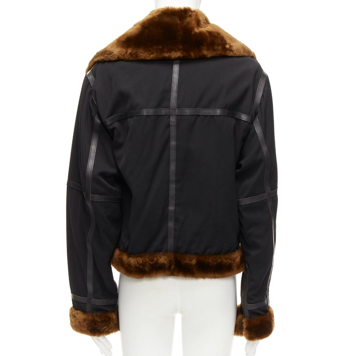 rare JEAN PAUL GAULTIER HOMME black brown faux fur aviator flight jacket IT50 L