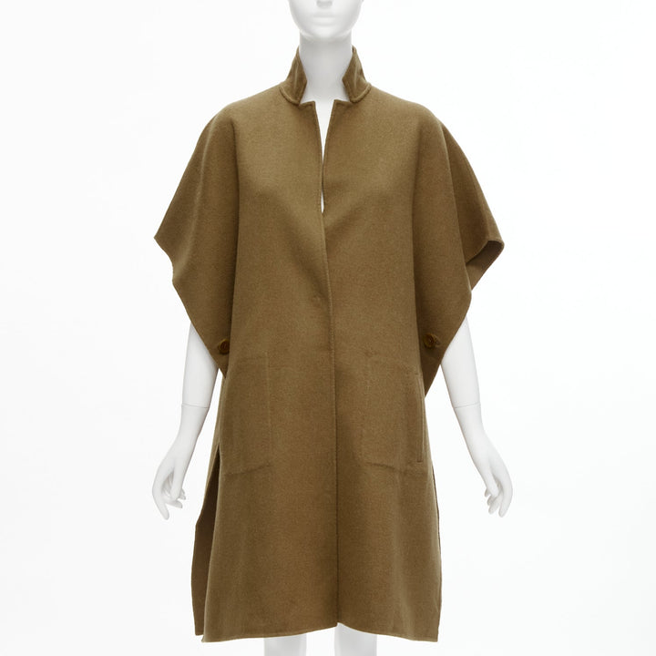 TIBI brown virgin wool angora cape sleeve high collar coat US0 XS