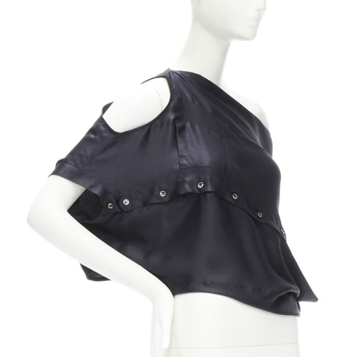 MAISON MARGIELA 2005 Vintage 100% silk black sideways off shoulder top IT42 M