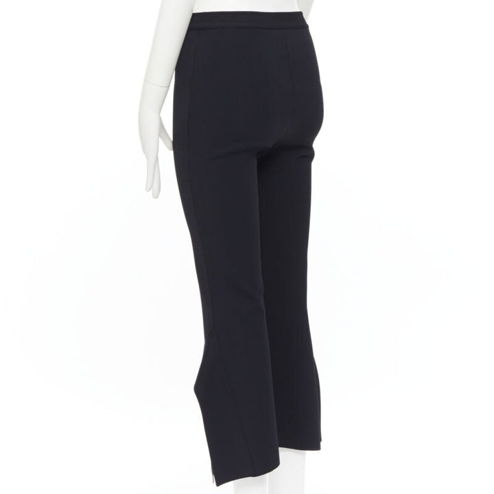 STELLA MCCARTNEY black viscose blend panel flared hem stretch cropped pants FR34