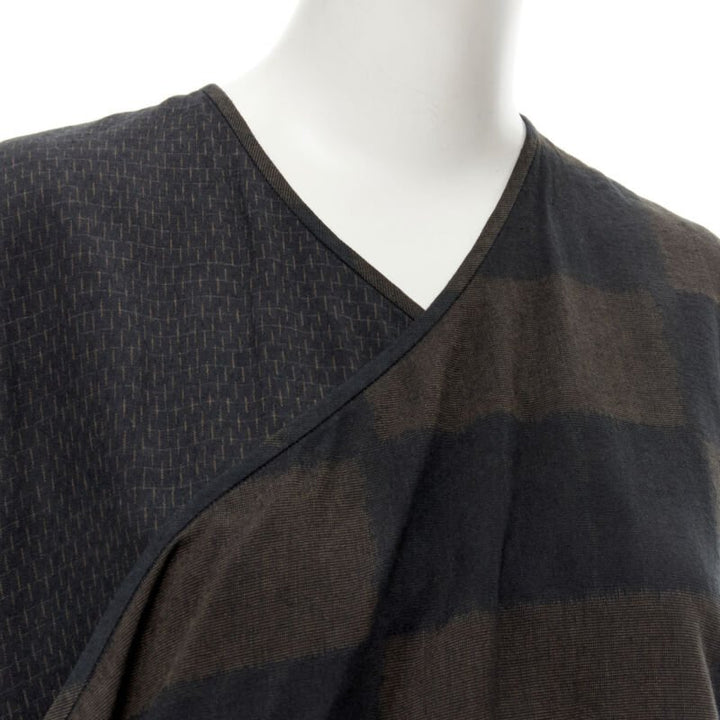 COMME DES GARCONS 1980's Vintage green checked wrap front draped vest top S