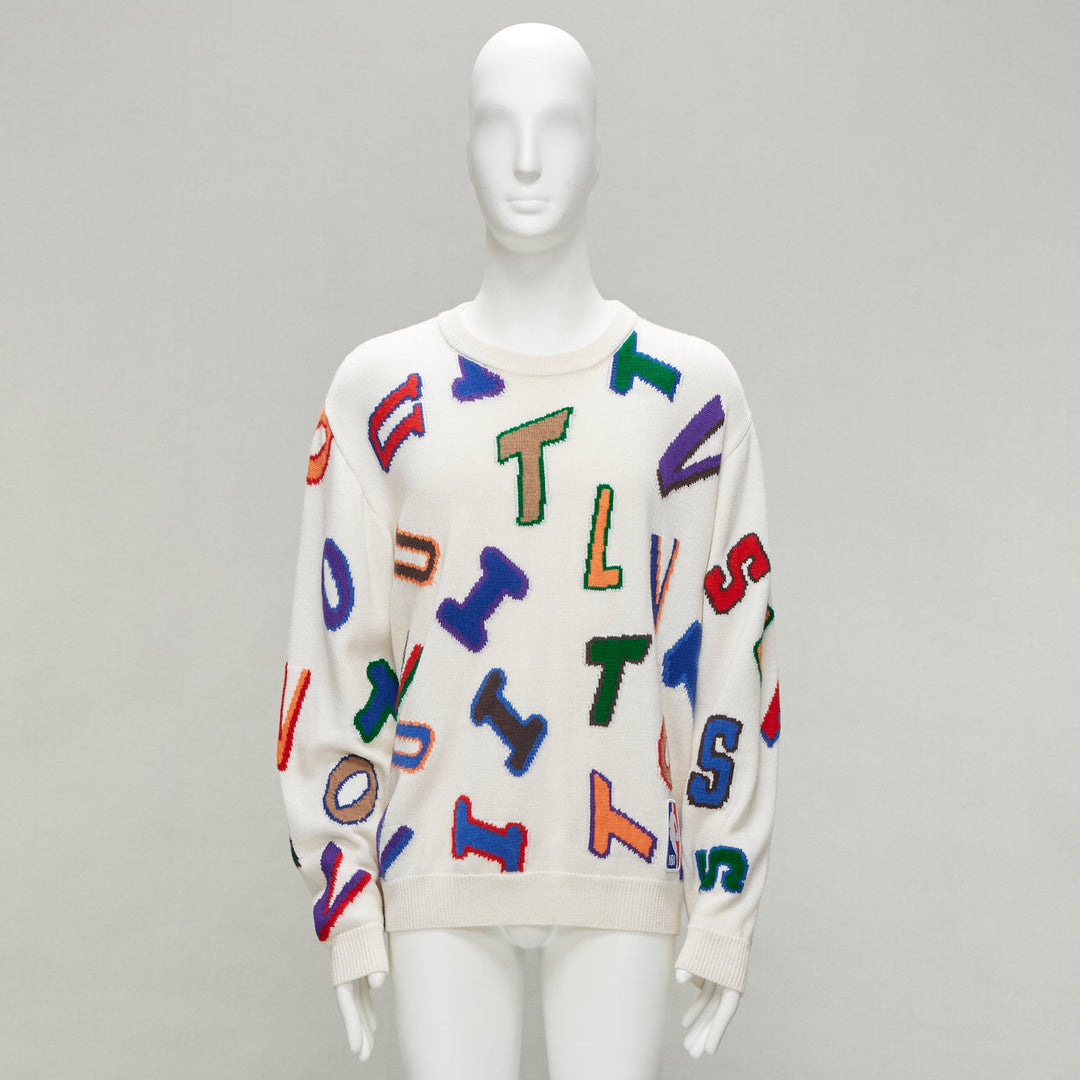 LOUIS VUITTON Virgil Abloh NBA 2021 white logo letters wool sweater XL