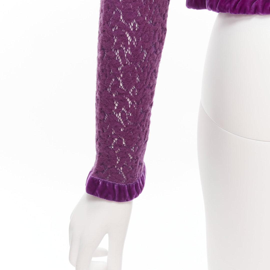 VOYAGE INVEST IN THE ORIGINAL LONDON purple wool black lace velvet cardigan M