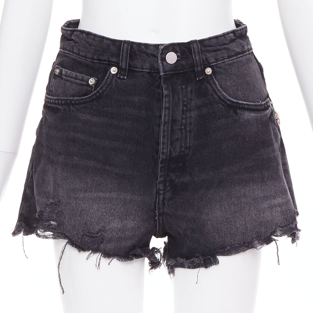 LOU LOU Studio washed grey denim pink silver crystal stars embellished shorts S