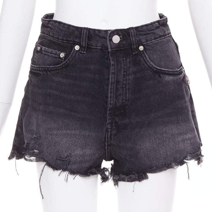 LOU LOU Studio washed grey denim pink silver crystal stars embellished shorts S