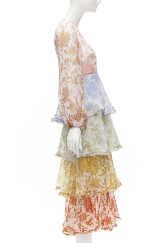 ZIMMERMANN cotton blend white floral print tiered maxi dress Sz 0 XS