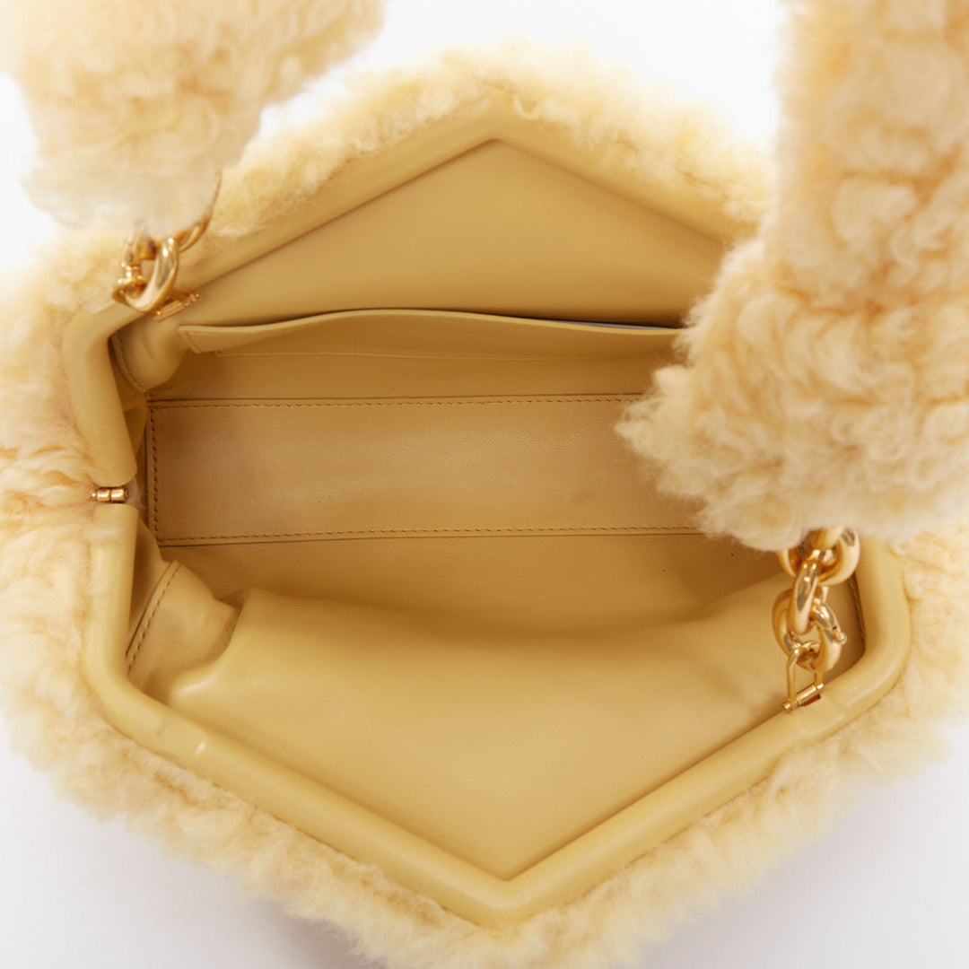 BOTTEGA VENETA Sherpa Teddy Gold yellow shearling chain underarm shoulder bag