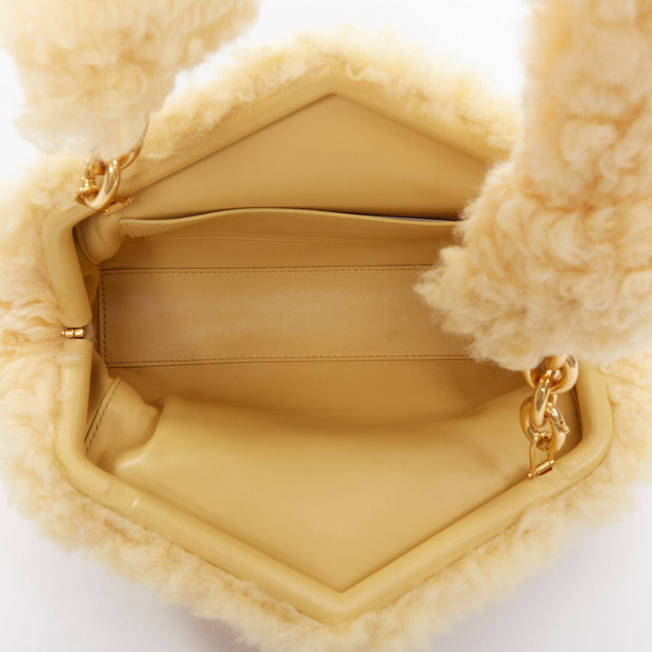BOTTEGA VENETA Sherpa Teddy Gold yellow shearling chain underarm shoulder bag