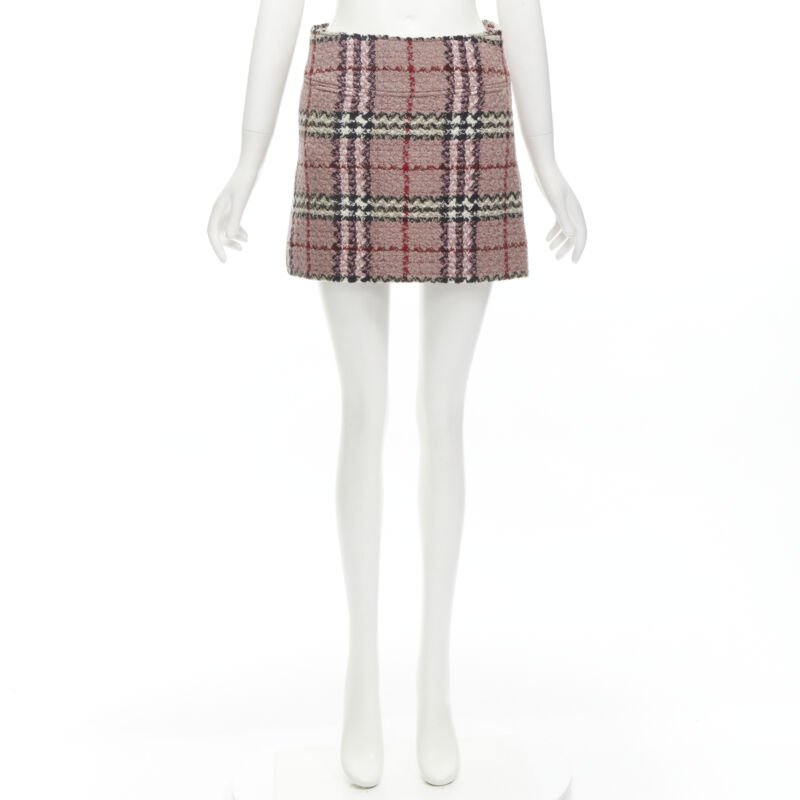 BURBERRY LONDON House Check pink wool tweed boucle mini skirt Y2K UK8 US4 S