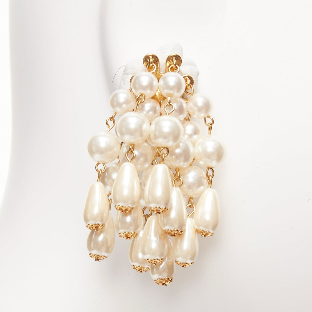 LELE SADOUGHI cream faux pearl starburst dangling chandelier pin earrings