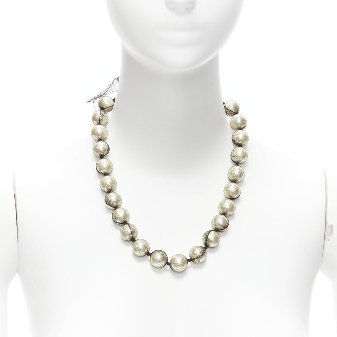 LANVIN ALBER ELBAZ cream pearl black mesh ribbon wrap princess necklace