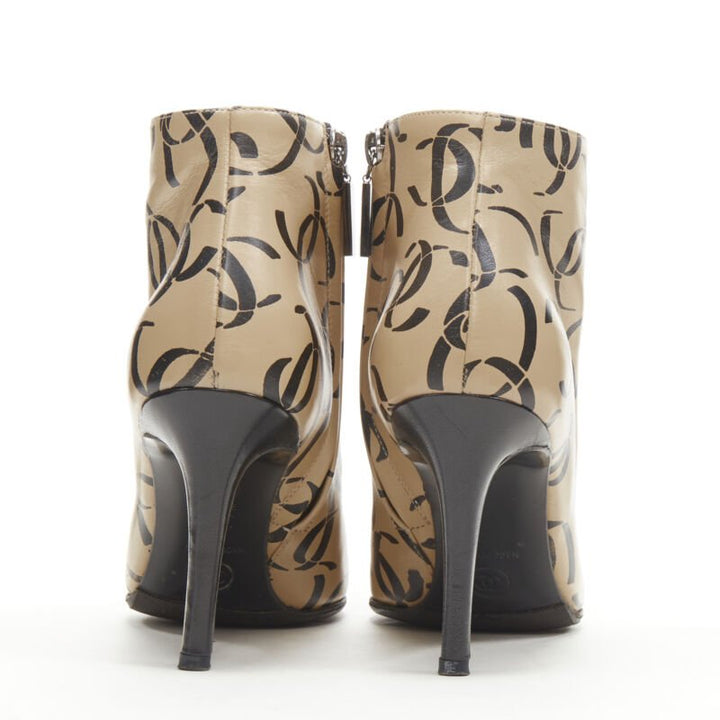 rare CHANEL 00A beige nude marked CC logo toe cap ankle bootie EU37