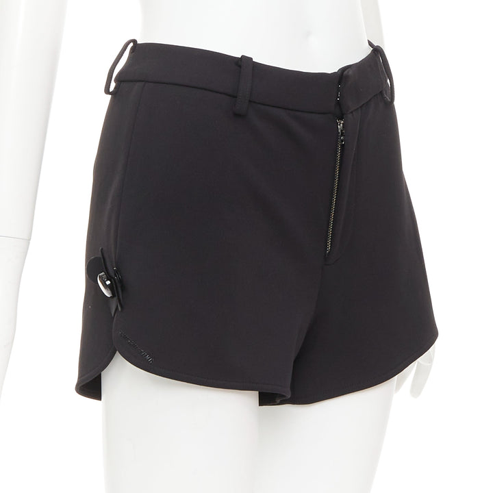 SHUSHU TONG Slit Shorts black floral button applique mini runner pants UK6 XS