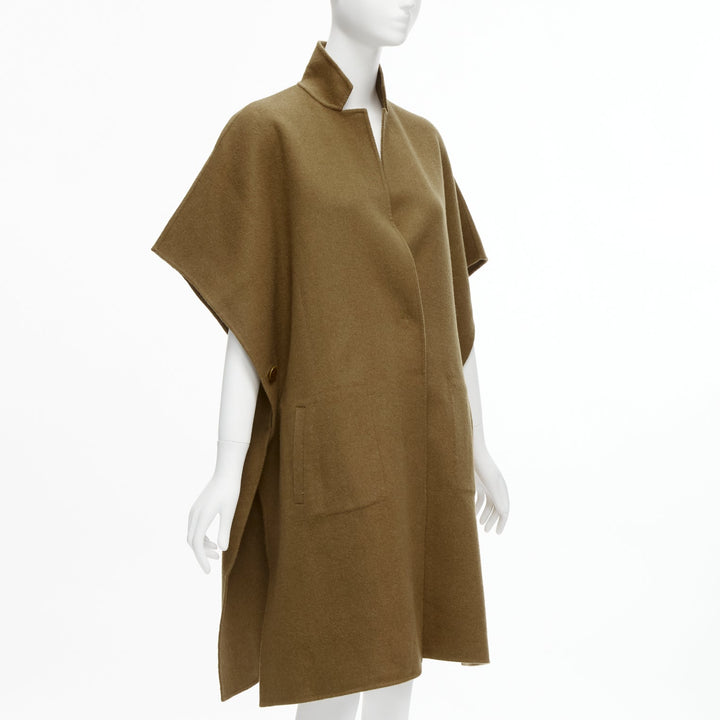 TIBI brown virgin wool angora cape sleeve high collar coat US0 XS