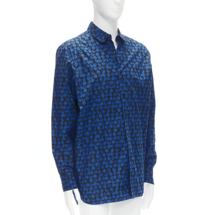 LOUIS VUITTON Virgil Abloh black blue polka dot LV monogram oversized shirt L