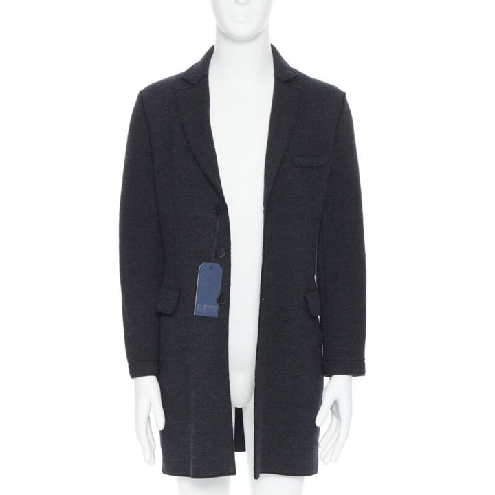 HARRIS WHARF London Anthracite Herringbone Chestercoat wool  coat EU46 S