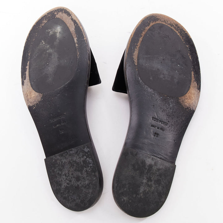 TOM FORD black velvet silver big crystal TF embellished flat sandals EU38