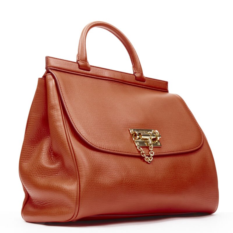 DOLCE GABBANA Monica orange leather gold lock flap shoulder satchel bag