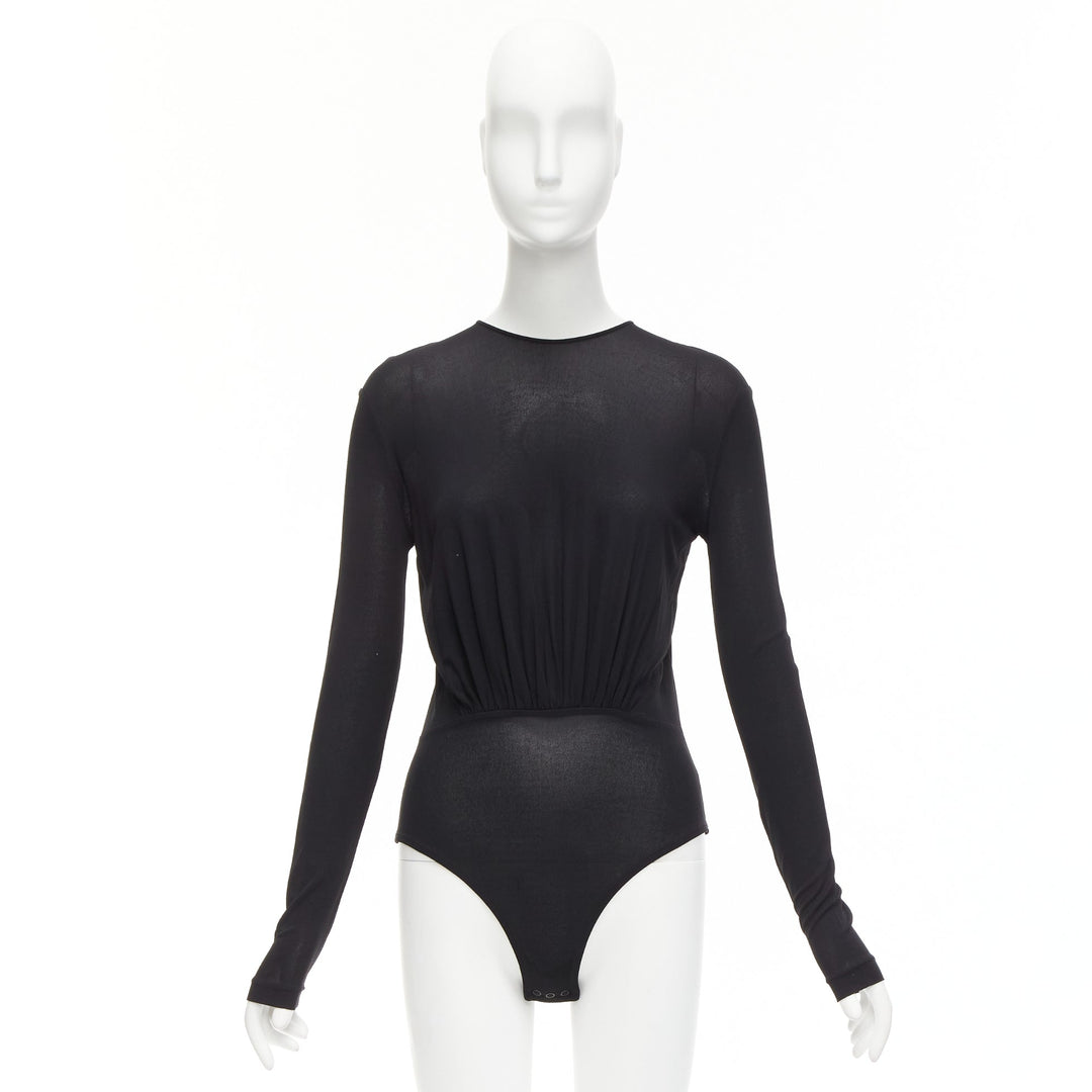 GIORGIO ARMANI black viscose gather waist crew neck long sleeve body IT38 XS