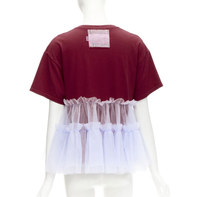 VIKTOR & ROLF Central red lilac tulle varsity logo print deconstructed tshirt S