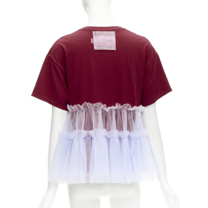 VIKTOR & ROLF Central red lilac tulle varsity logo print deconstructed tshirt S
