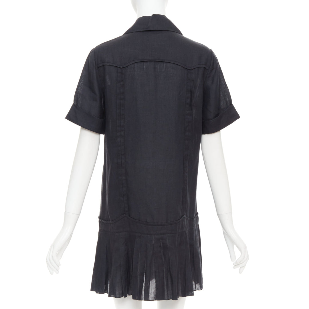 CHANEL Coco Cuba black ramie 4 pocket zip pleated mini dress FR34 XS