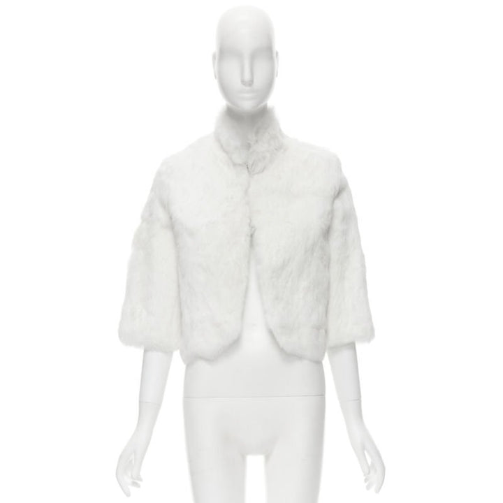 MATTHEW WILLIAMSON white natural fur 3/4 sleeve cropped jacket UK8 S