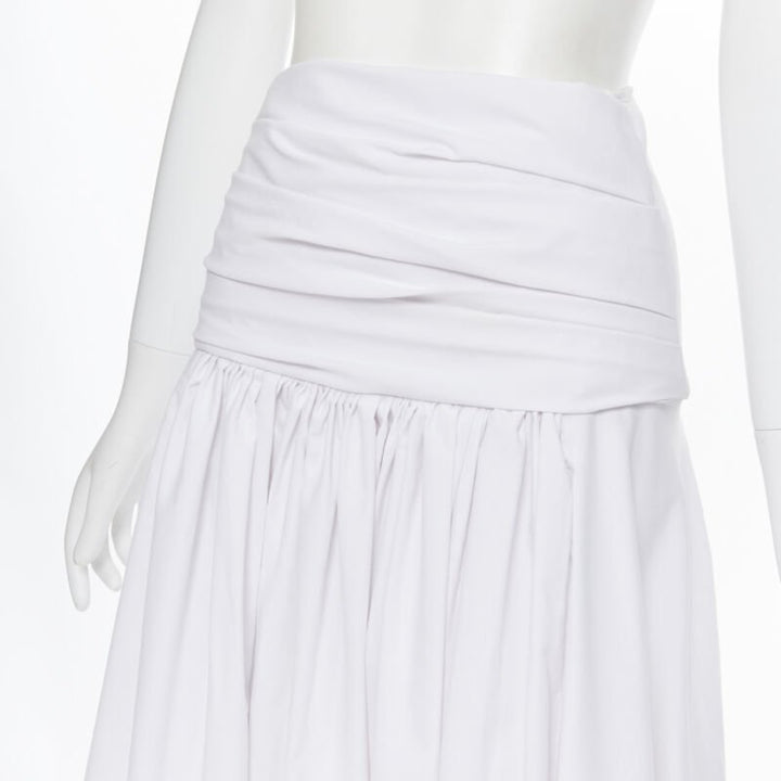 MATICEVSKI white ruched waist band pleated flared maxi dress XS