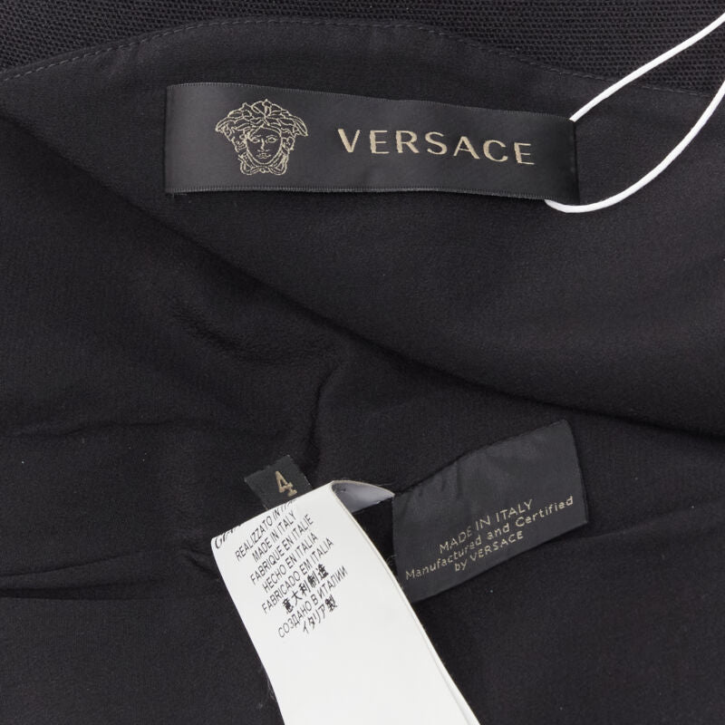 VERSACE square neckline leather cap sleeve bodycon seam sheath dress IT38 XS