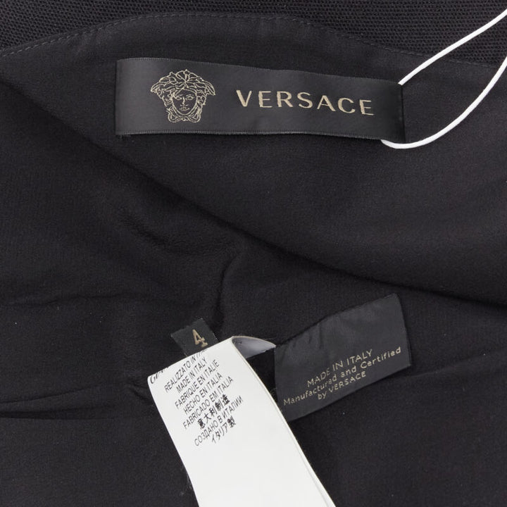 VERSACE square neckline leather cap sleeve bodycon seam sheath dress IT38 XS