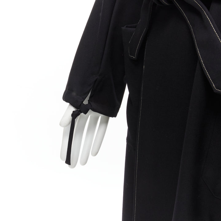 YOHJI YAMAMOTO HOMME Vintage black white topstitched draped belted coat M