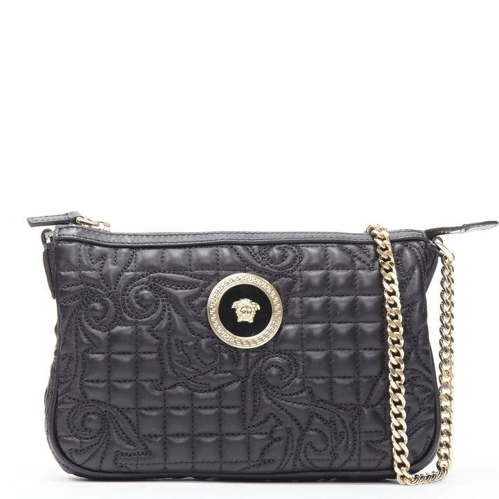 VERSACE Vanitas quilted black baroque gold Medusa metal chain crossbody bag