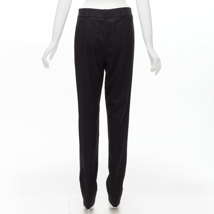 SAINT LAURENT 2017 black 100% virgin wool minimal pleat straight trousers FR36 S