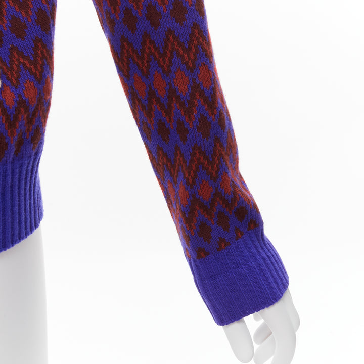 PRADA 2018 purple wool cashmere racing logo chevron intarsia cardigan IT38 XS