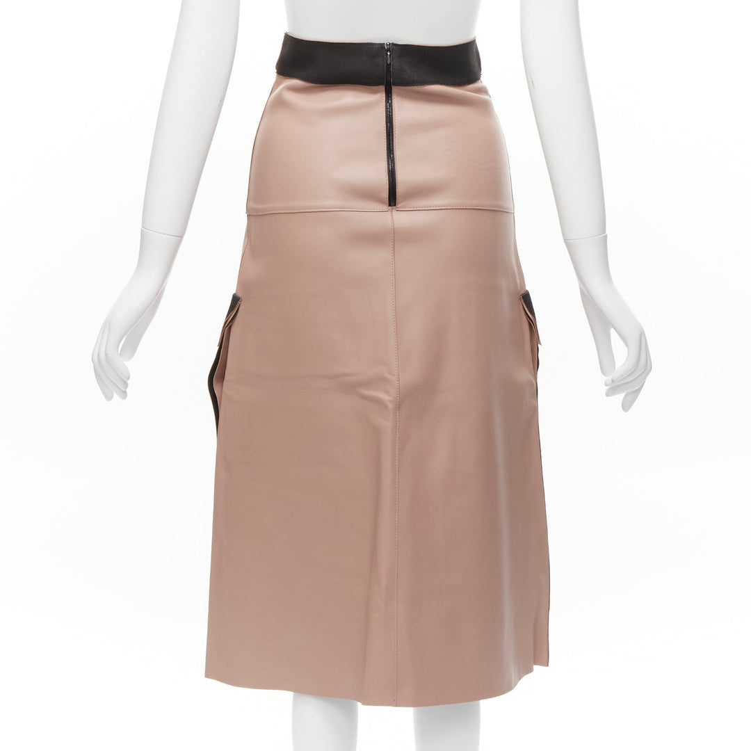 DION LEE Sandy pink brown sheep leather panelled A-line midi skirt UK6 XS