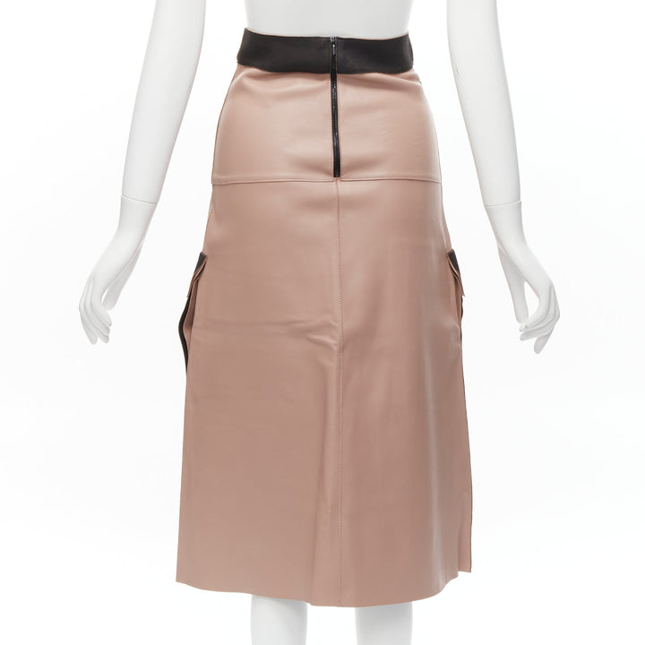 DION LEE Sandy pink brown sheep leather panelled A-line midi skirt UK6 XS
