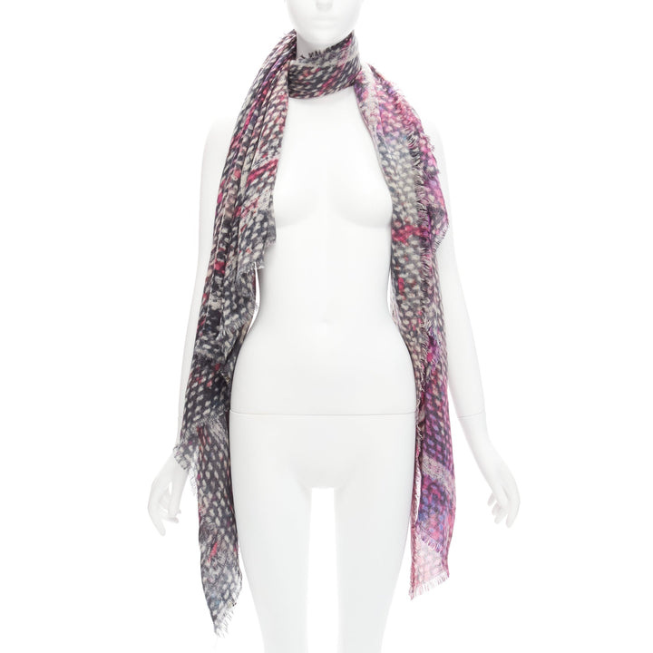 CHANEL 100% cashmere purple black CC oversized tweed texture print scarf