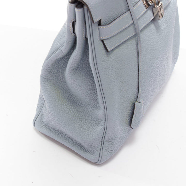 HERMES Kelly 35 Bleu Gacier Clemence sports canvas strap satchel bag