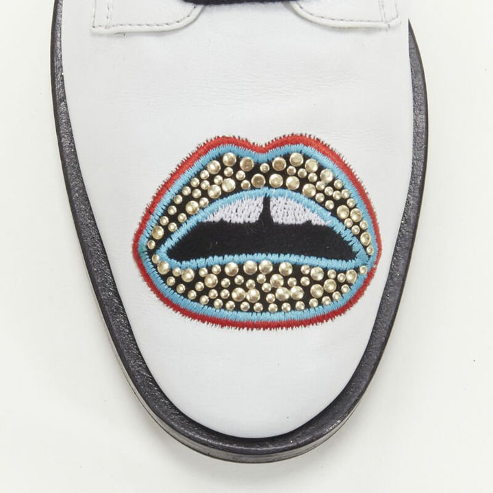 MARKUS LUPFER Signature studded embroidered lips white leather brogue EU36