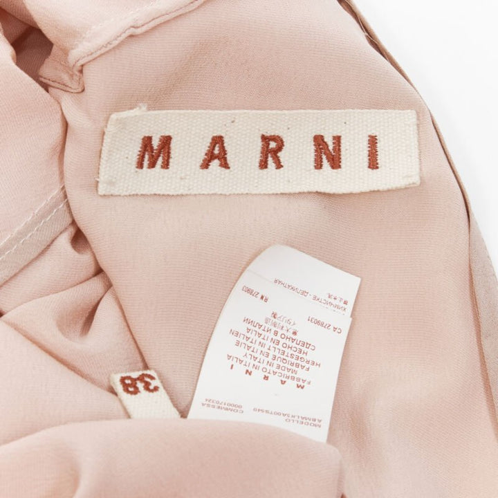 MARNI 100% silk light pink gathered asymmetric draped short sleeve dress IT38 XS