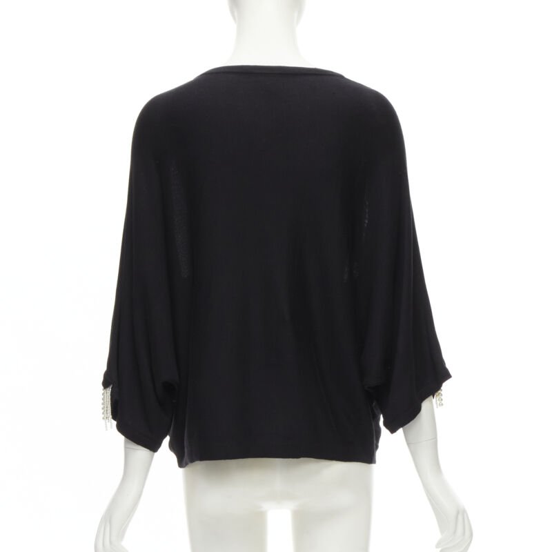GIAMBATTISTA VALLI black dolman sleeve pearl fringe sweater top IT44 M