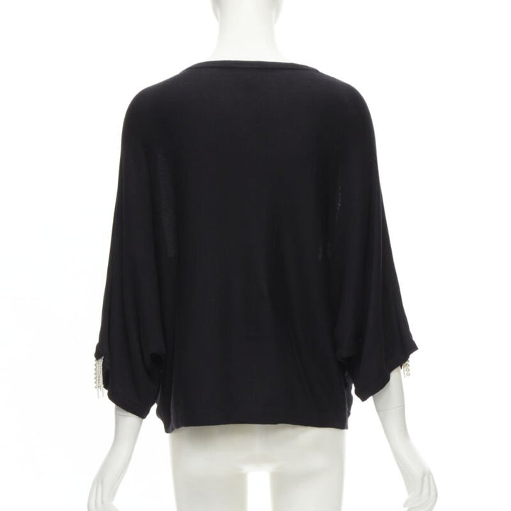 GIAMBATTISTA VALLI black dolman sleeve pearl fringe sweater top IT44 M