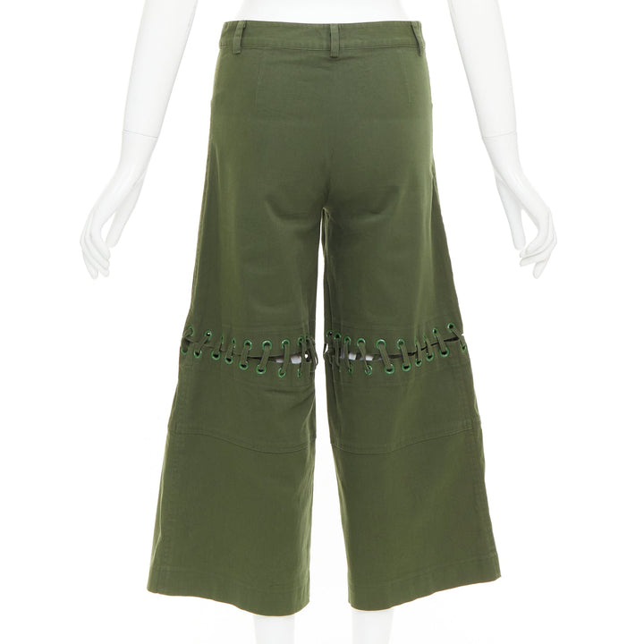 ROSIE ASSOULIN green eyelet lace weaved knee culotte pants US2 S