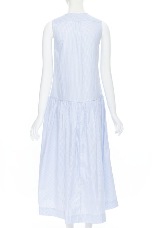 PALMER HARDING 100% cotton white bib front blue striped summer dress UK8 XS