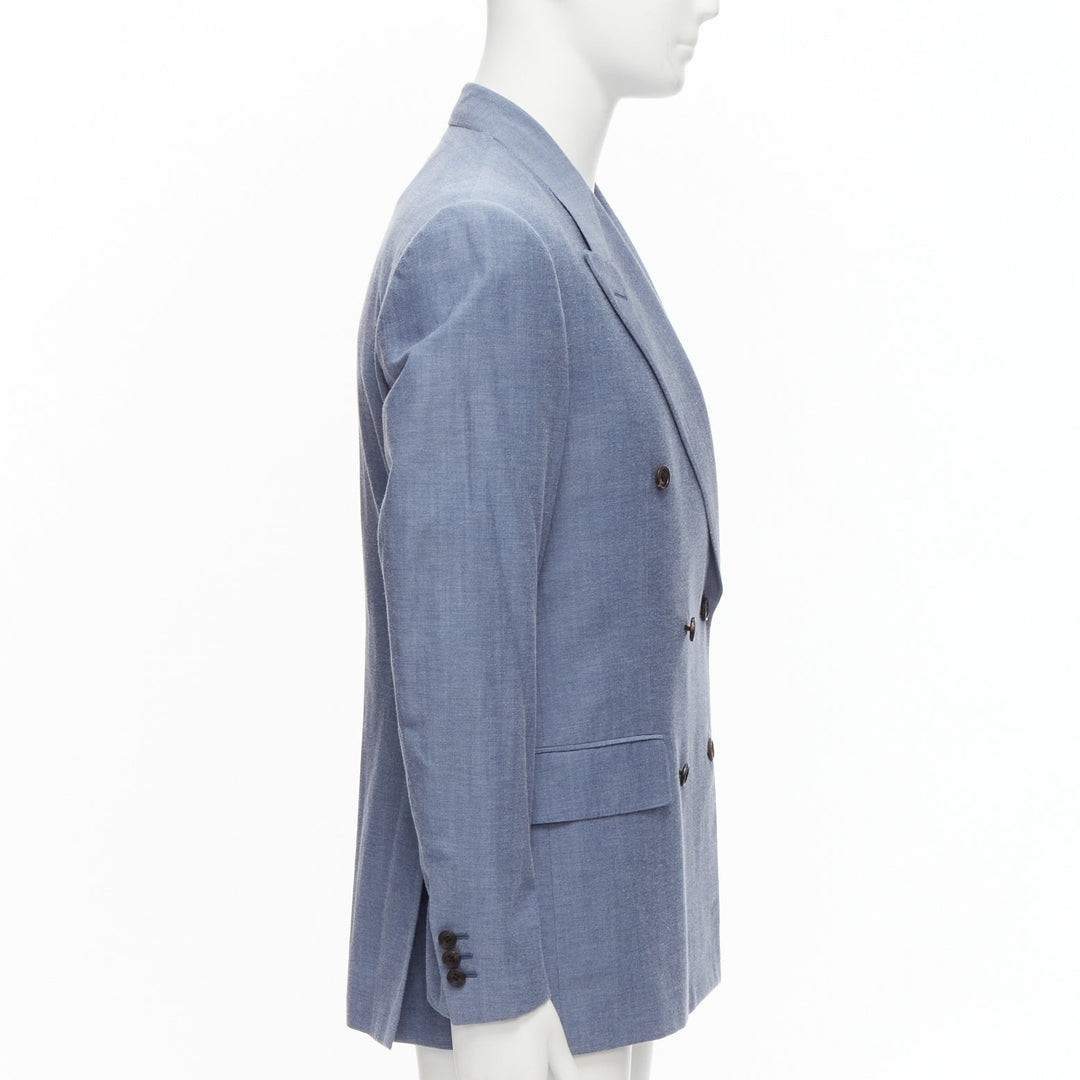 KINGSMAN blue wool cotton double breasted blazer jacket IT50 L