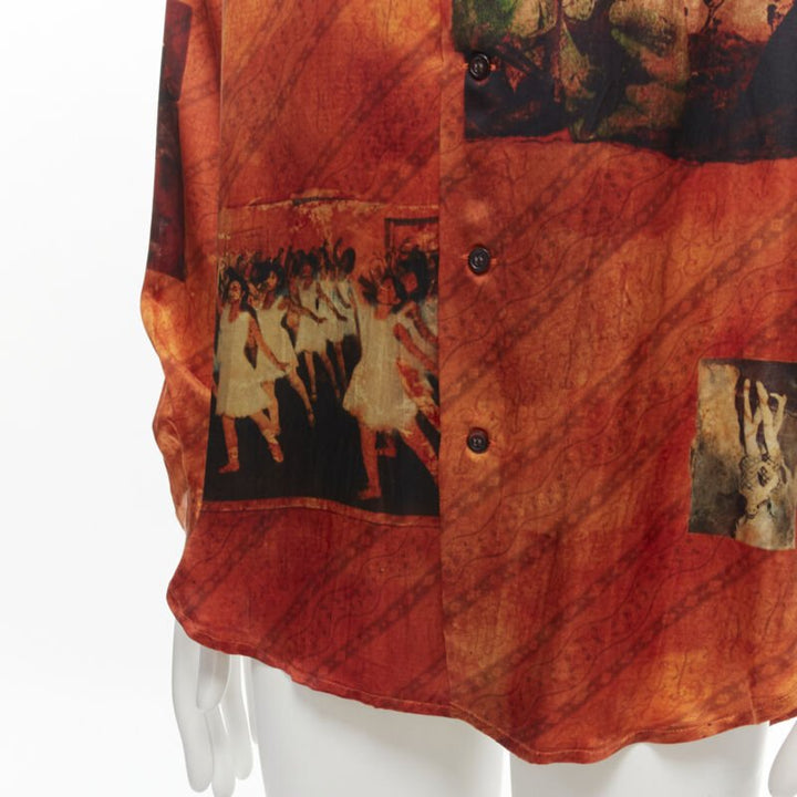 rare YOHJI YAMAMOTO 2004 100% silk Taisho Japanese portrait orange shirt JP2 M