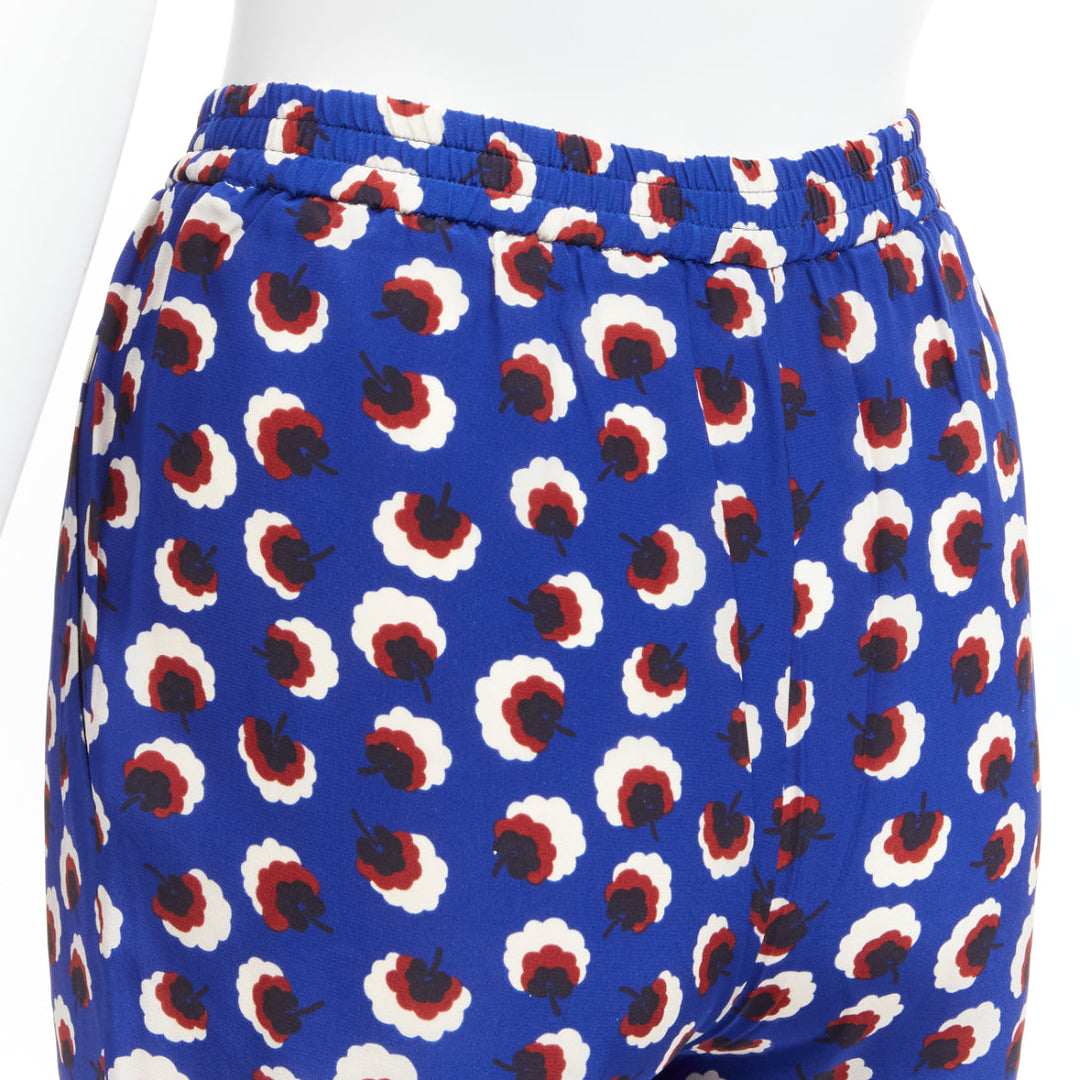 STELLA MCCARTNEY 2014 blue floral 100% silk elasticated waist pants IT36 XXS