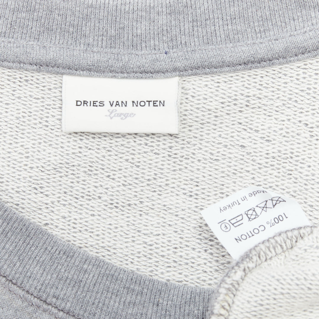 DRIES VAN NOTEN grey cotton red sequins lip crew pullover top L